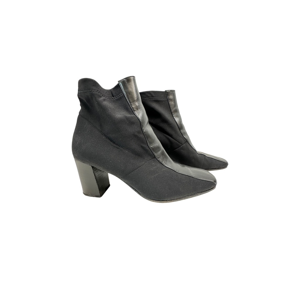DKNY Womens Black Leather Stretch Square Toe Block Heel Ankle Boots 6.5